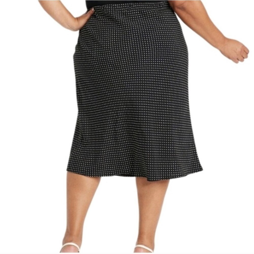 Ava & Viv Black Ivory‎ Polka Dot Knee Length Pull On Skirt 1X NWOT